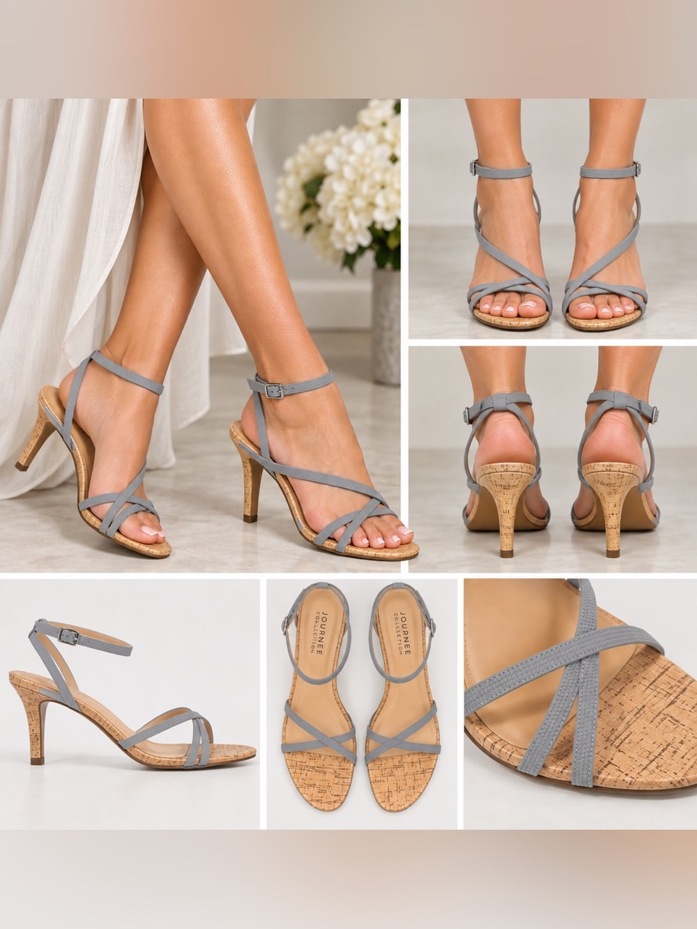 Journee Collection Gray Strappy Cork Heel Sandals Size 8.5 NWT